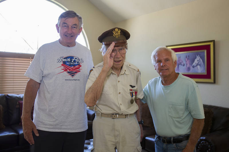 Henry DuBay, Normandy Invasion Veteran and Gilbert resident,is flanked by two admirers, Rick Hardina, Honor Flight, and David. This year is the 75th anniversary of the world-changing event.