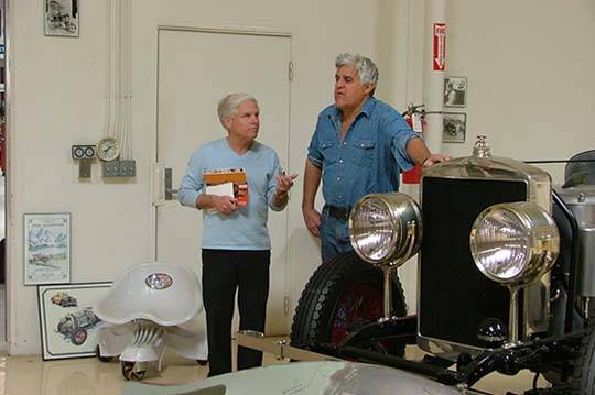 With Jay Leno in his Big Dog Garage